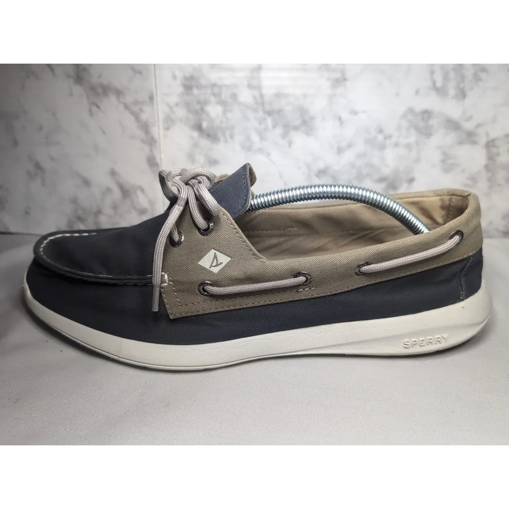 Sperry Memory Foam STS18644 Mens Size 11.5M Gray/Khaki Canvas 2 Eye Boat Shoes